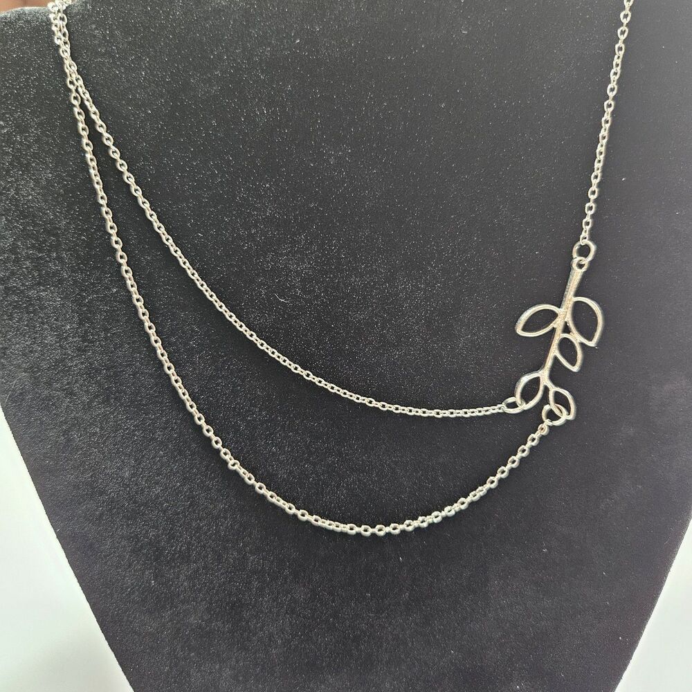 Simple Leaf Hollow Double Layered Silvertone Necklace 18-20"